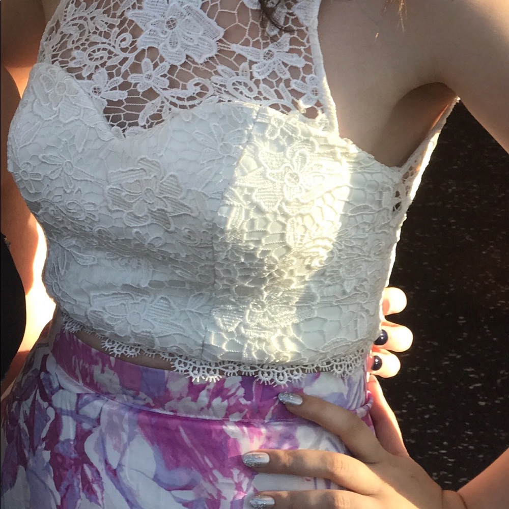 Sequin Hearts Two-Piece Floral Prom Dress